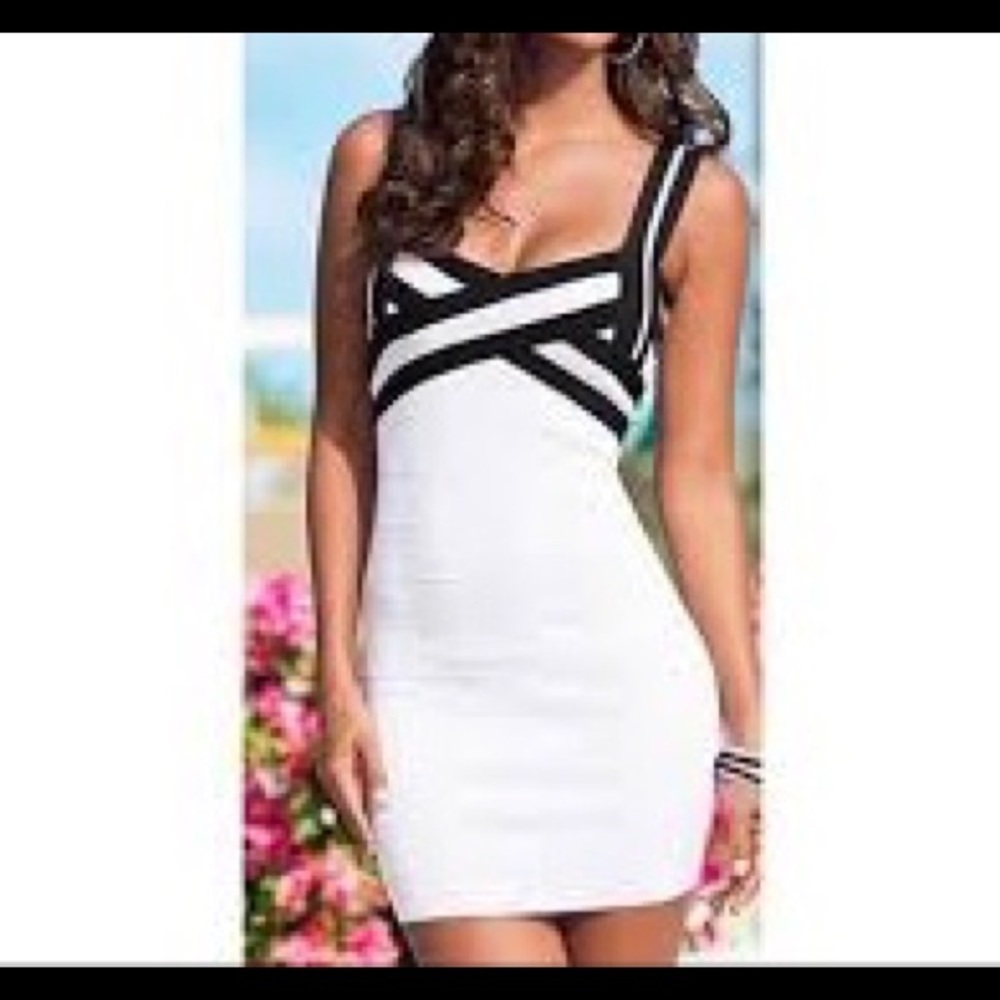 Venus White & Black color block bandage dress